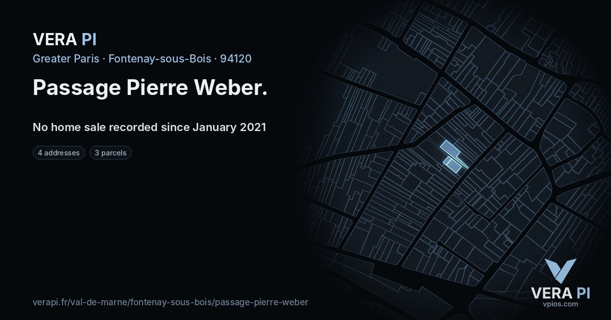 Passage Pierre Weber, Fontenay-sous-Bois at night – every parcel coloured by the prices around it, the street's own parcels lit