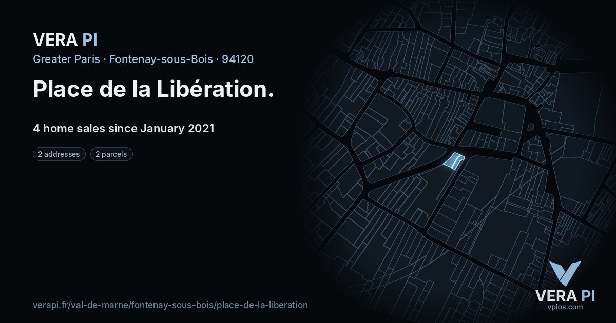 Place de la Libération, Fontenay-sous-Bois at night – every parcel coloured by the prices around it, the street's own parcels lit