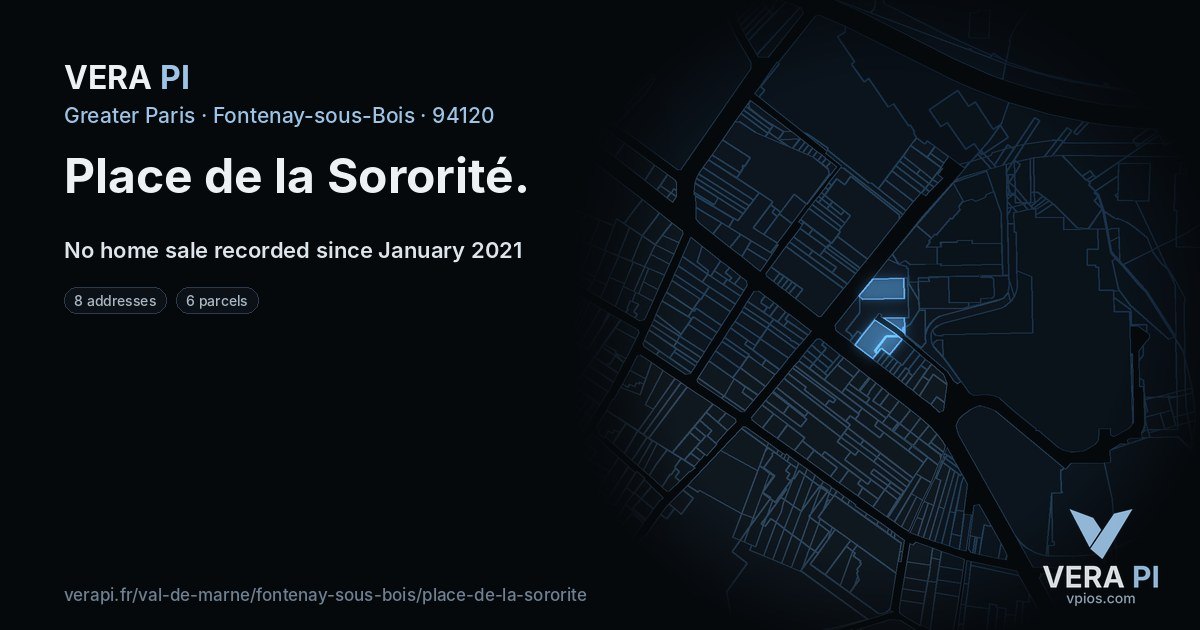 Place de la Sororité, Fontenay-sous-Bois at night – every parcel coloured by the prices around it, the street's own parcels lit
