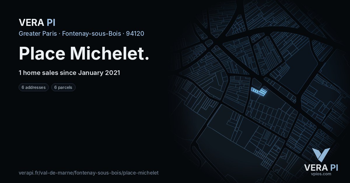 Place Michelet, Fontenay-sous-Bois at night – every parcel coloured by the prices around it, the street's own parcels lit