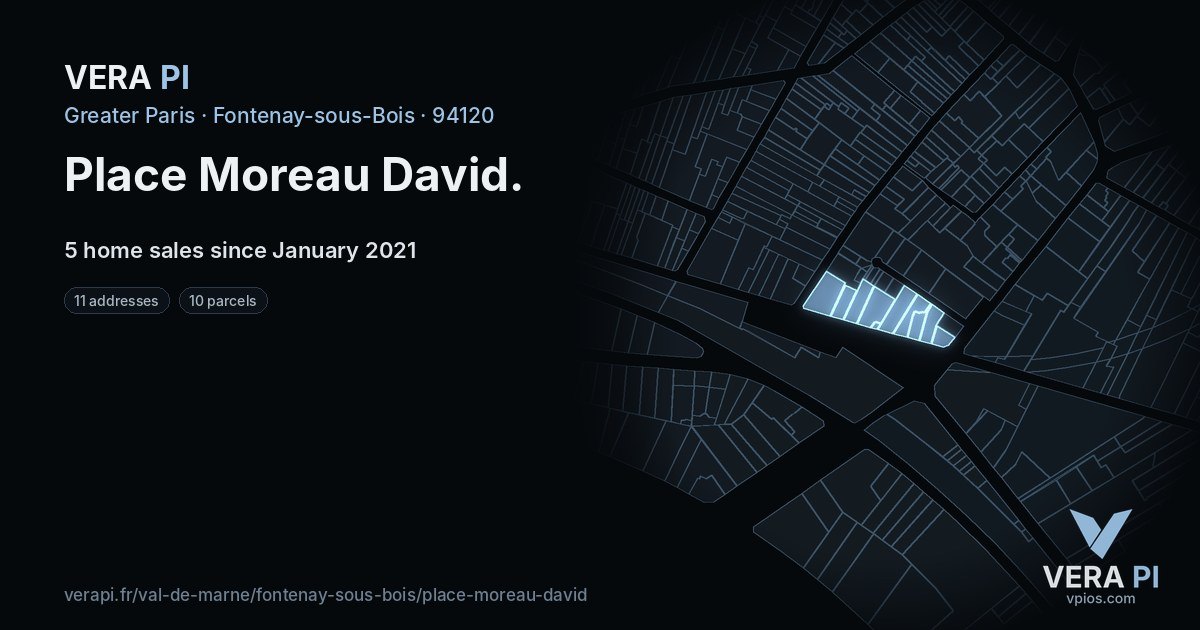 Place Moreau David, Fontenay-sous-Bois at night – every parcel coloured by the prices around it, the street's own parcels lit
