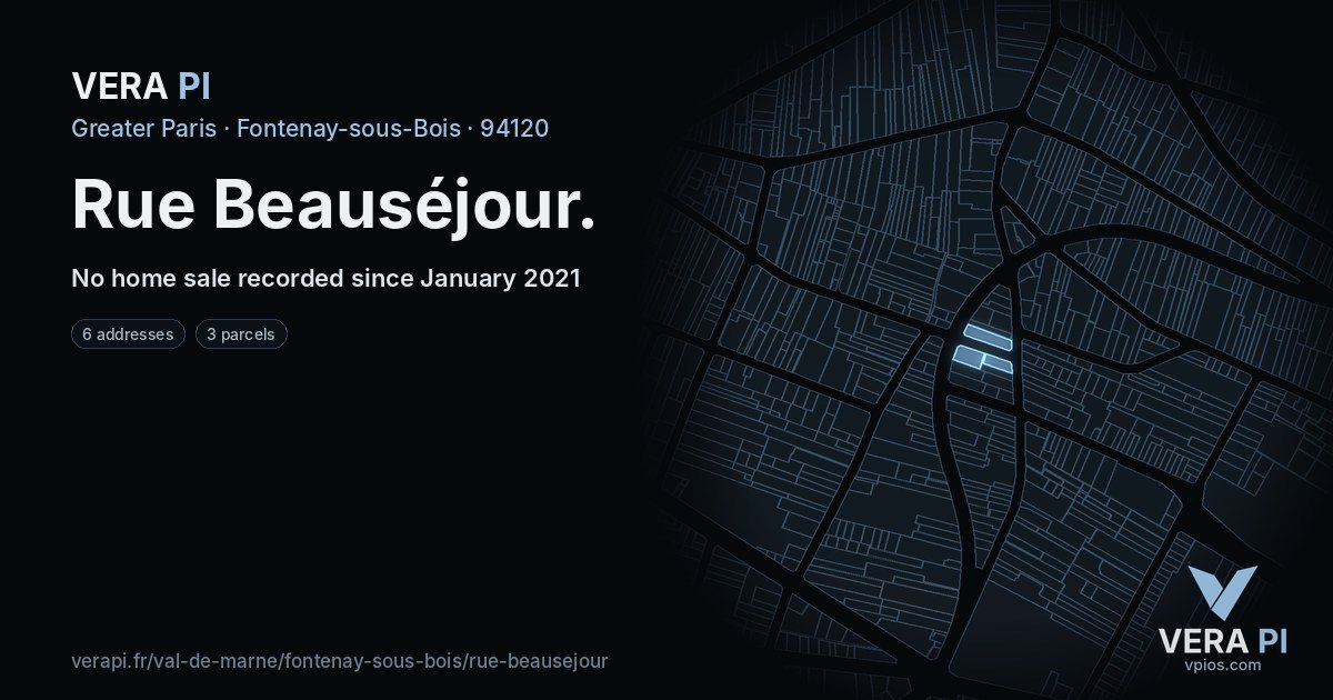 Rue Beauséjour, Fontenay-sous-Bois at night – every parcel coloured by the prices around it, the street's own parcels lit