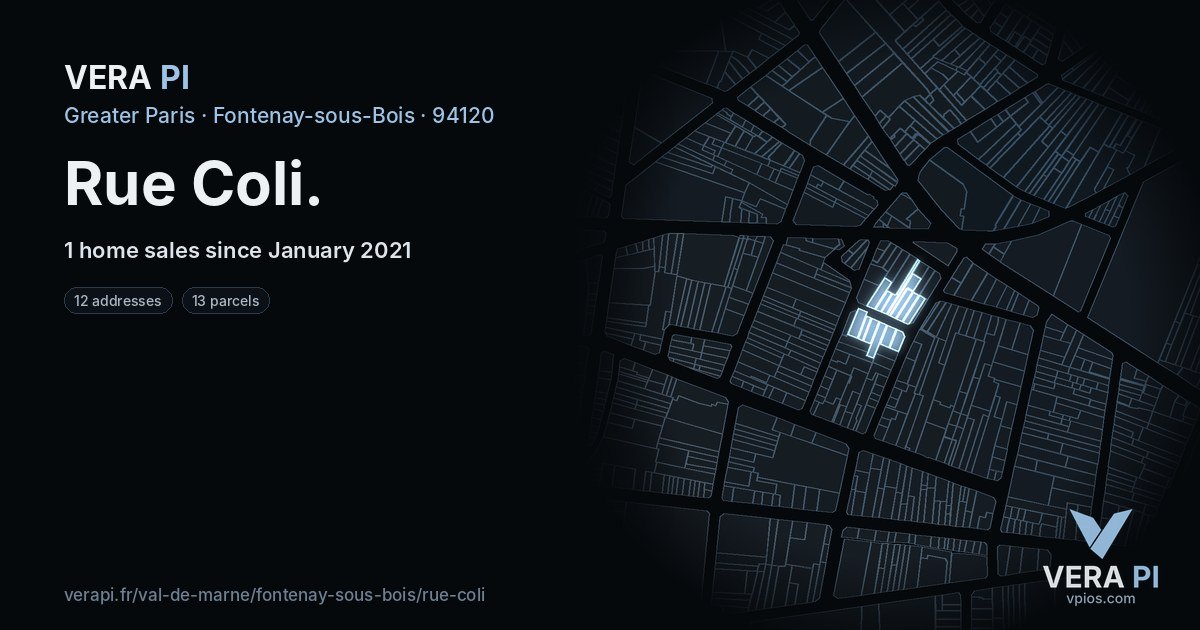 Rue Coli, Fontenay-sous-Bois at night – every parcel coloured by the prices around it, the street's own parcels lit