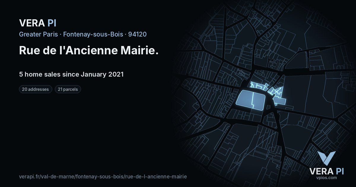 Rue de l'Ancienne Mairie, Fontenay-sous-Bois at night – every parcel coloured by the prices around it, the street's own parcels lit