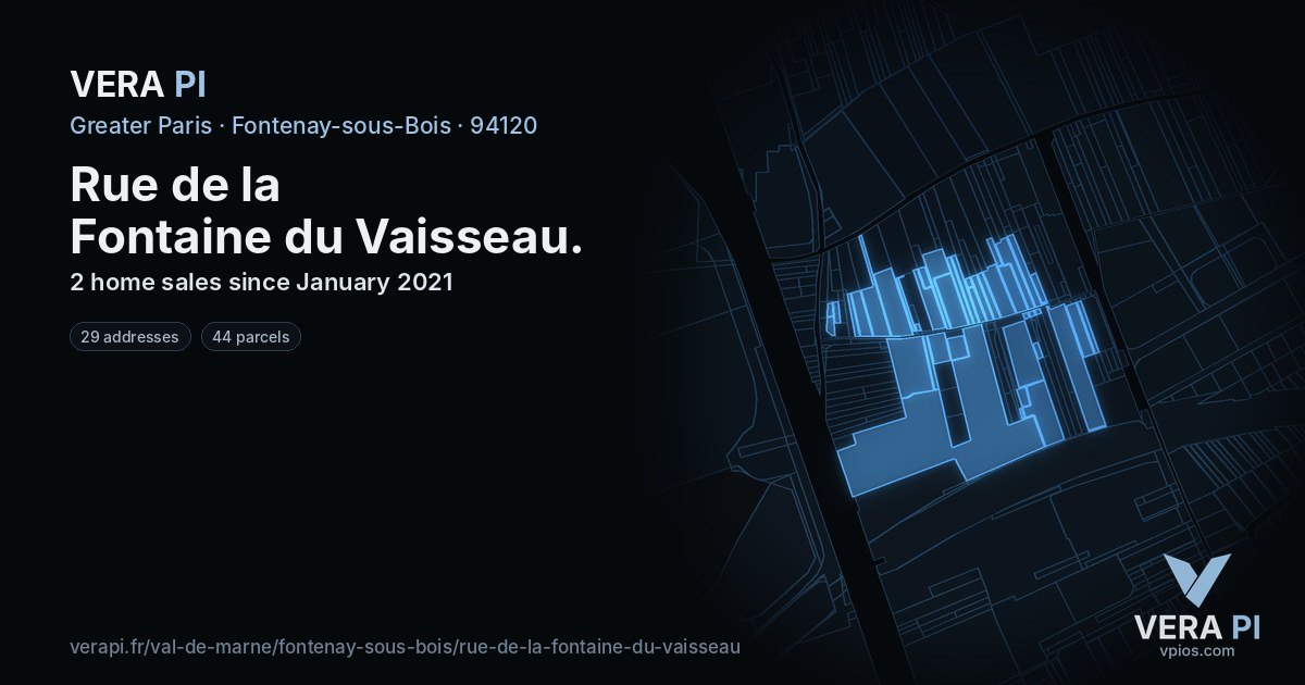 Rue de la Fontaine du Vaisseau, Fontenay-sous-Bois at night – every parcel coloured by the prices around it, the street's own parcels lit