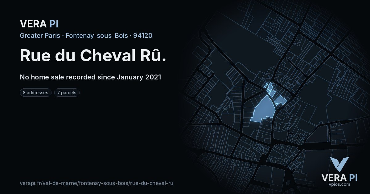 Rue du Cheval Rû, Fontenay-sous-Bois at night – every parcel coloured by the prices around it, the street's own parcels lit