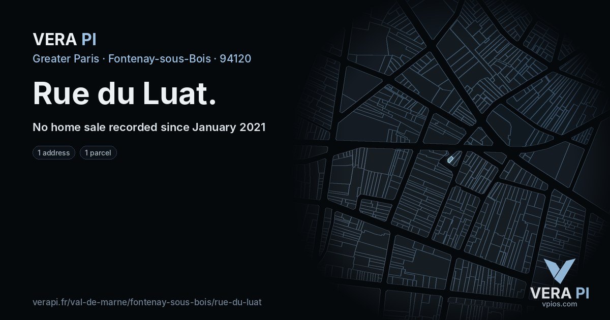 Rue du Luat, Fontenay-sous-Bois at night – every parcel coloured by the prices around it, the street's own parcels lit