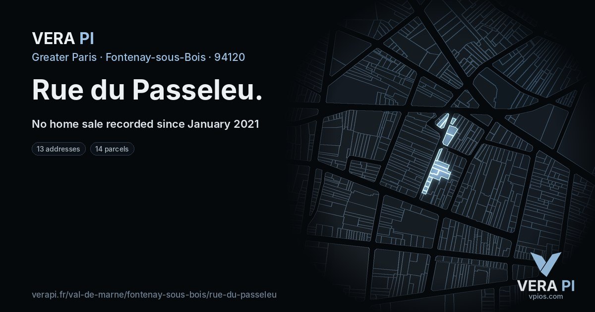 Rue du Passeleu, Fontenay-sous-Bois at night – every parcel coloured by the prices around it, the street's own parcels lit