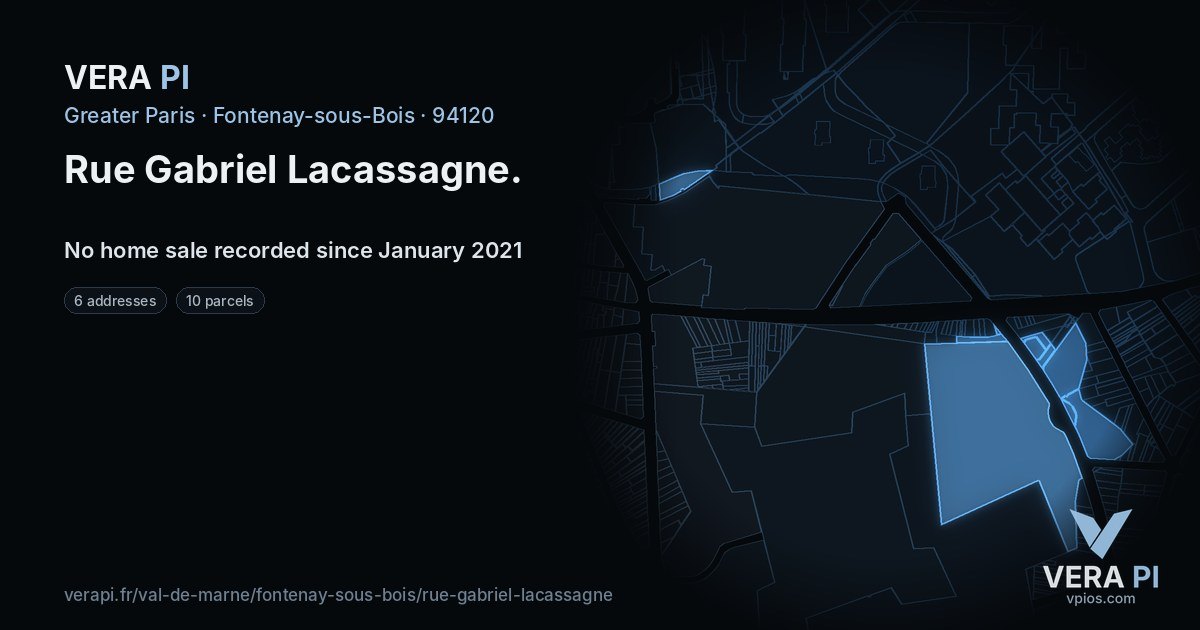 Rue Gabriel Lacassagne, Fontenay-sous-Bois at night – every parcel coloured by the prices around it, the street's own parcels lit