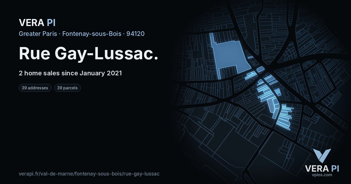 Rue Gay-Lussac, Fontenay-sous-Bois at night – every parcel coloured by the prices around it, the street's own parcels lit