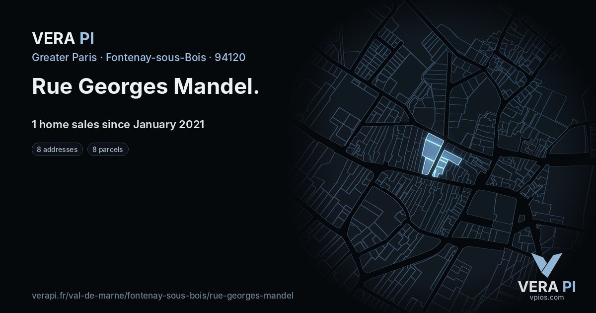 Rue Georges Mandel, Fontenay-sous-Bois at night – every parcel coloured by the prices around it, the street's own parcels lit