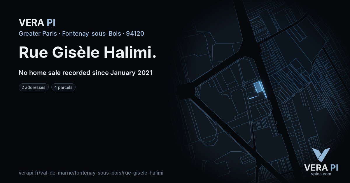 Rue Gisèle Halimi, Fontenay-sous-Bois at night – every parcel coloured by the prices around it, the street's own parcels lit