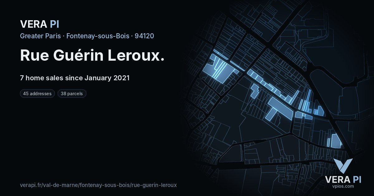Rue Guérin Leroux, Fontenay-sous-Bois at night – every parcel coloured by the prices around it, the street's own parcels lit