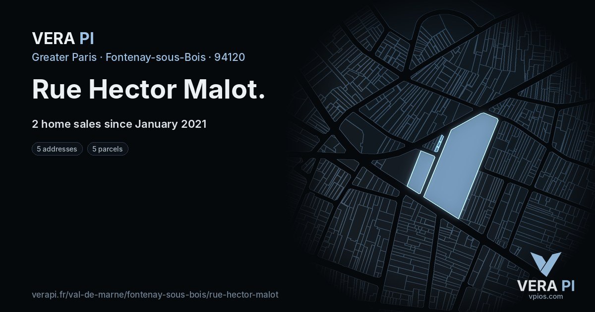 Rue Hector Malot, Fontenay-sous-Bois at night – every parcel coloured by the prices around it, the street's own parcels lit