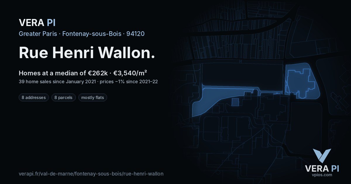 Rue Henri Wallon, Fontenay-sous-Bois at night – every parcel coloured by the prices around it, the street's own parcels lit