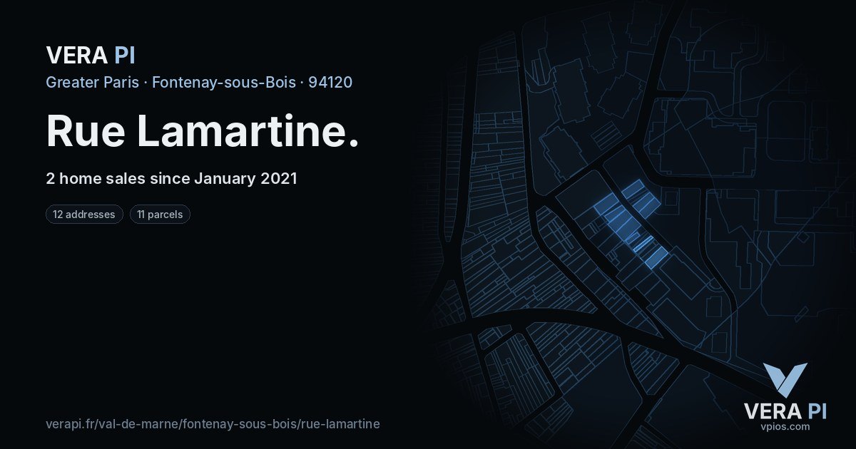 Rue Lamartine, Fontenay-sous-Bois at night – every parcel coloured by the prices around it, the street's own parcels lit