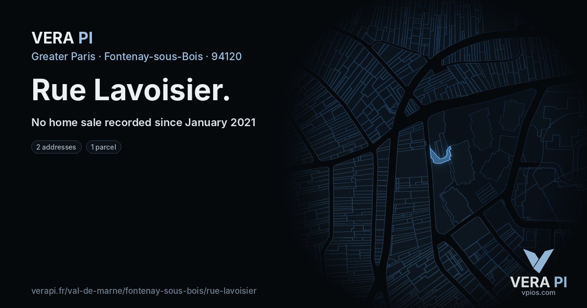 Rue Lavoisier, Fontenay-sous-Bois at night – every parcel coloured by the prices around it, the street's own parcels lit