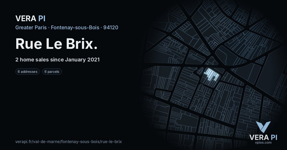Rue Le Brix, Fontenay-sous-Bois at night – every parcel coloured by the prices around it, the street's own parcels lit