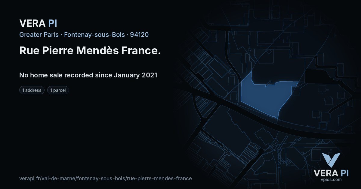 Rue Pierre Mendès France, Fontenay-sous-Bois at night – every parcel coloured by the prices around it, the street's own parcels lit