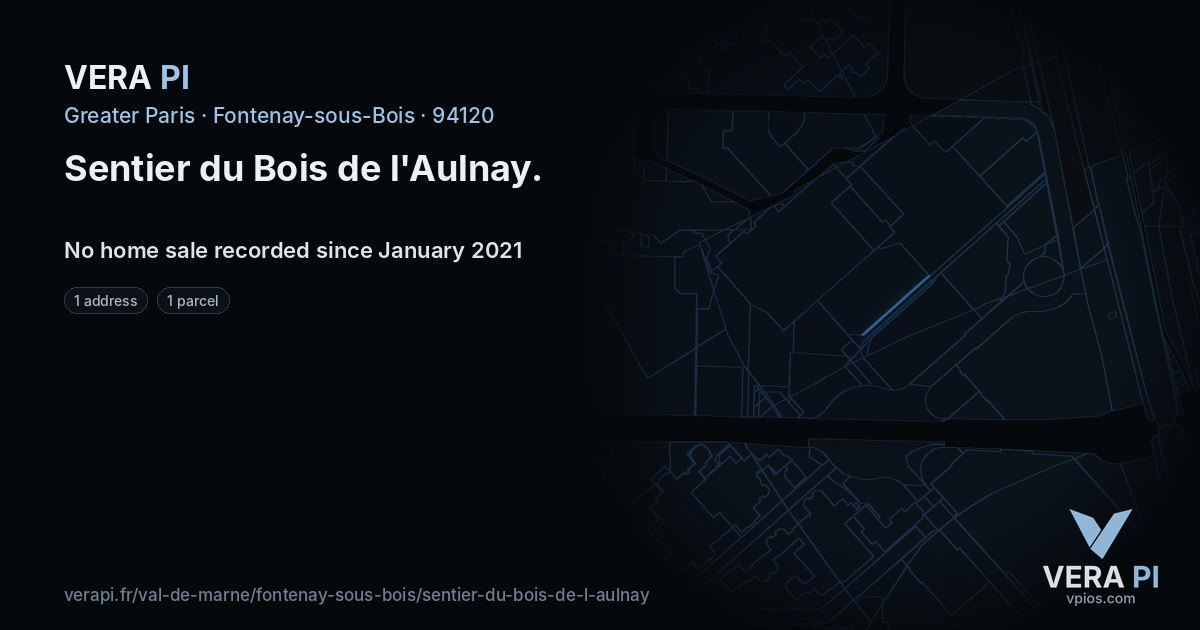 Sentier du Bois de l'Aulnay, Fontenay-sous-Bois at night – every parcel coloured by the prices around it, the street's own parcels lit