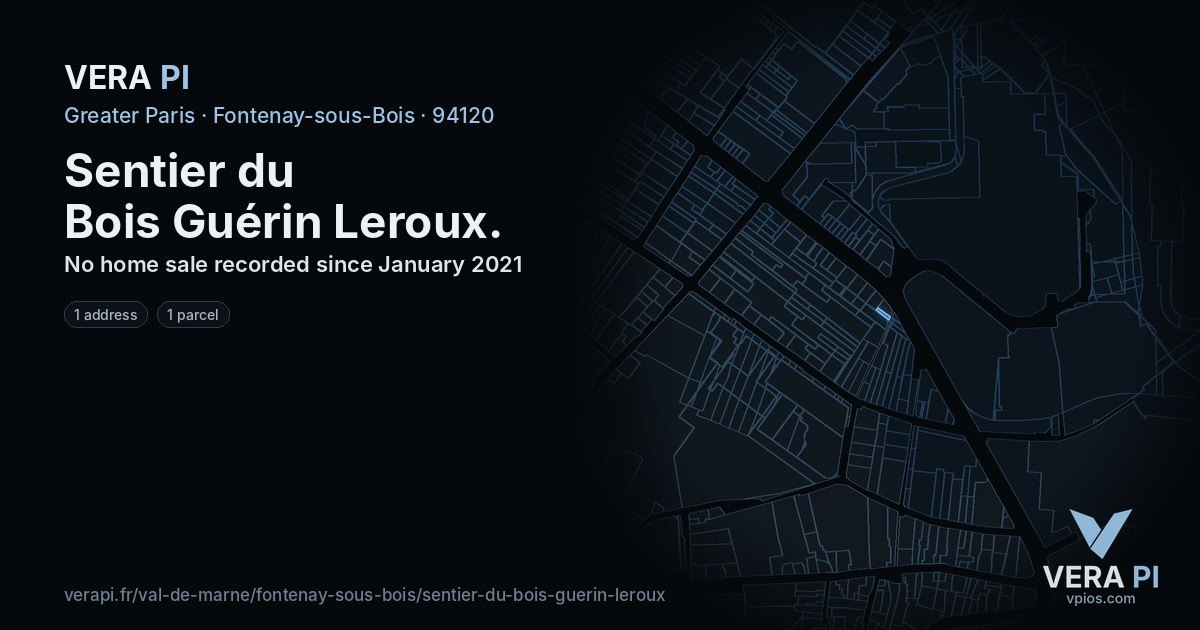 Sentier du Bois Guérin Leroux, Fontenay-sous-Bois at night – every parcel coloured by the prices around it, the street's own parcels lit