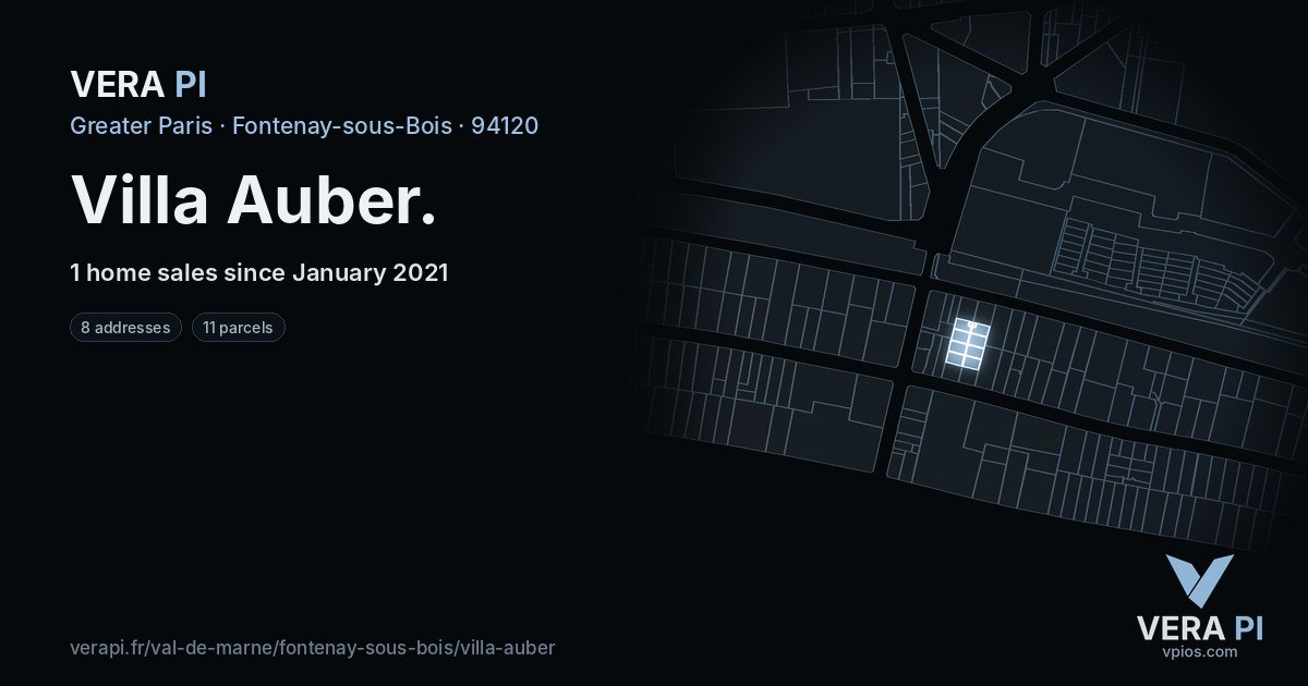 Villa Auber, Fontenay-sous-Bois at night – every parcel coloured by the prices around it, the street's own parcels lit