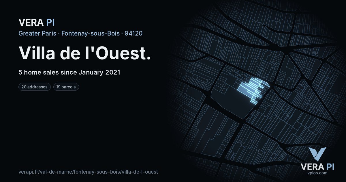 Villa de l'Ouest, Fontenay-sous-Bois at night – every parcel coloured by the prices around it, the street's own parcels lit