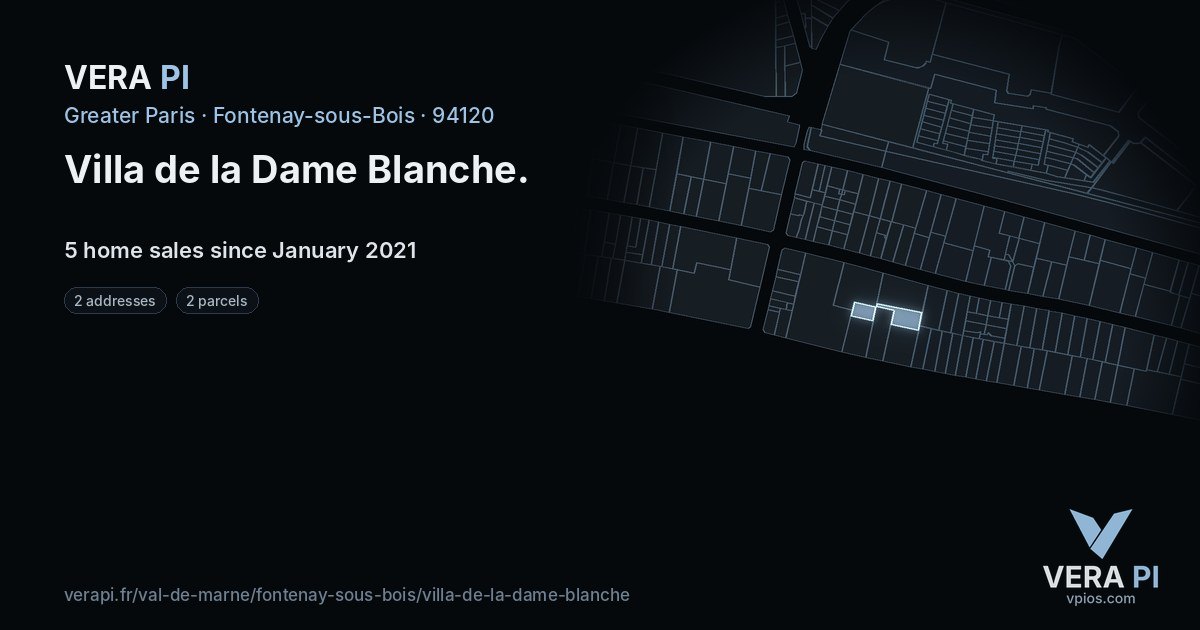 Villa de la Dame Blanche, Fontenay-sous-Bois at night – every parcel coloured by the prices around it, the street's own parcels lit