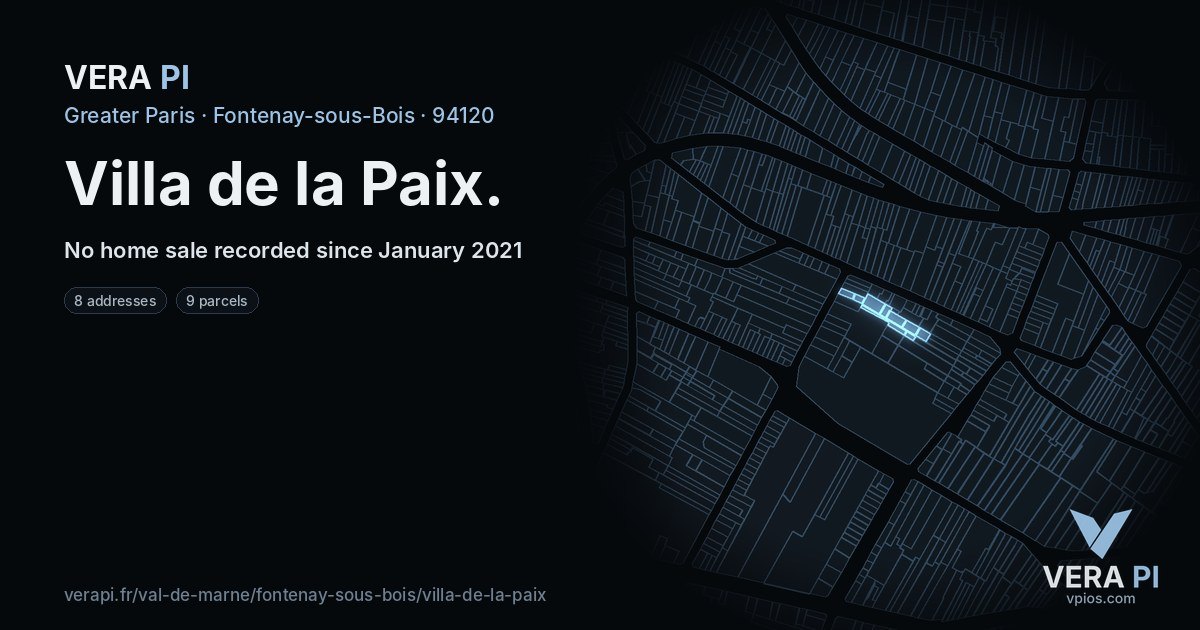Villa de la Paix, Fontenay-sous-Bois at night – every parcel coloured by the prices around it, the street's own parcels lit