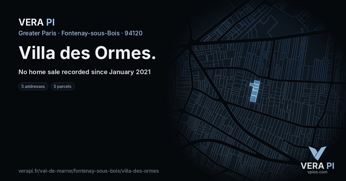 Villa des Ormes, Fontenay-sous-Bois at night – every parcel coloured by the prices around it, the street's own parcels lit