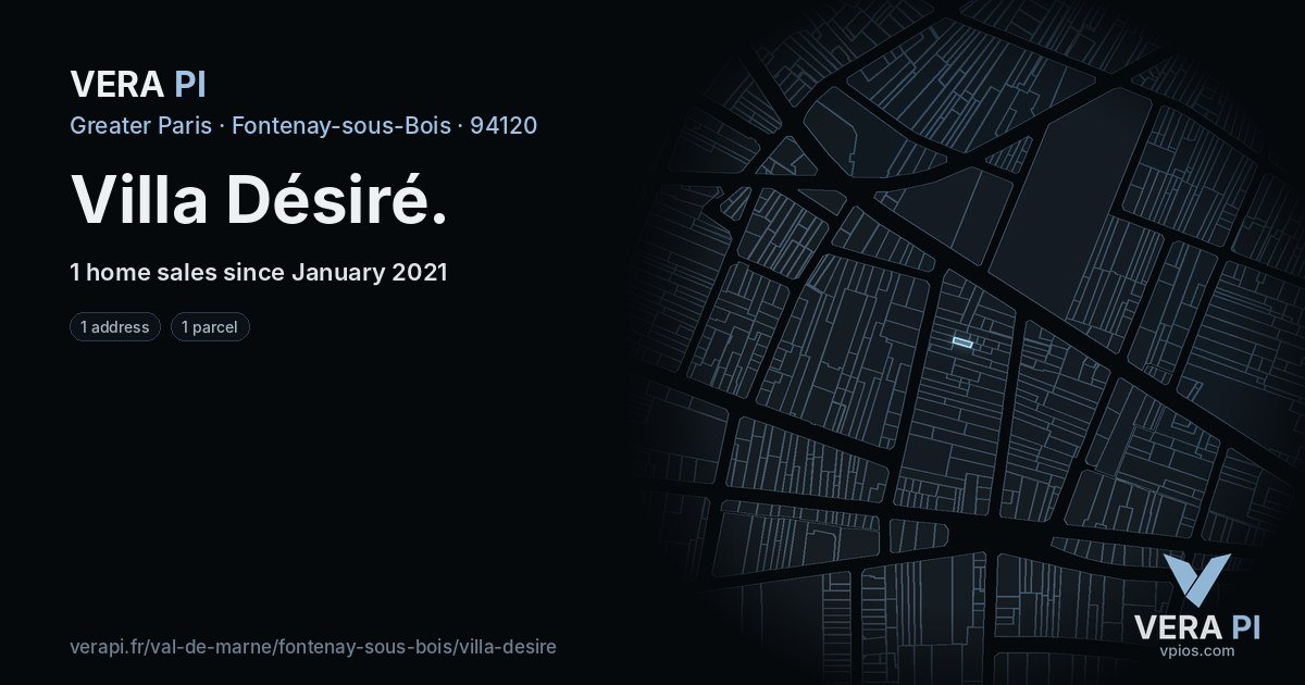Villa Désiré, Fontenay-sous-Bois at night – every parcel coloured by the prices around it, the street's own parcels lit