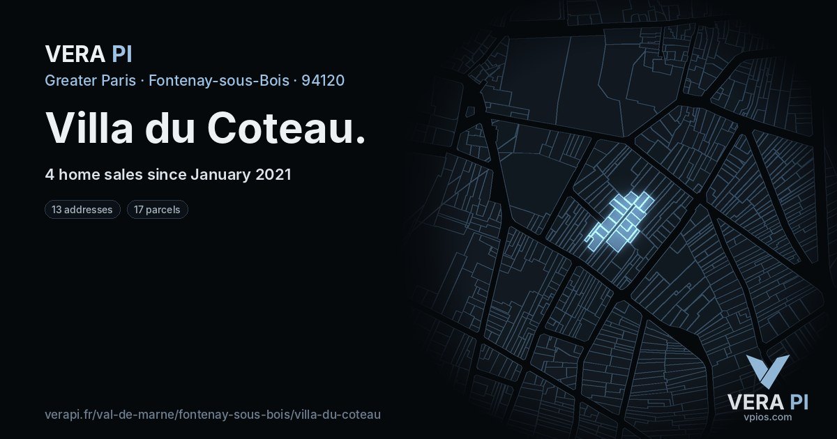 Villa du Coteau, Fontenay-sous-Bois at night – every parcel coloured by the prices around it, the street's own parcels lit