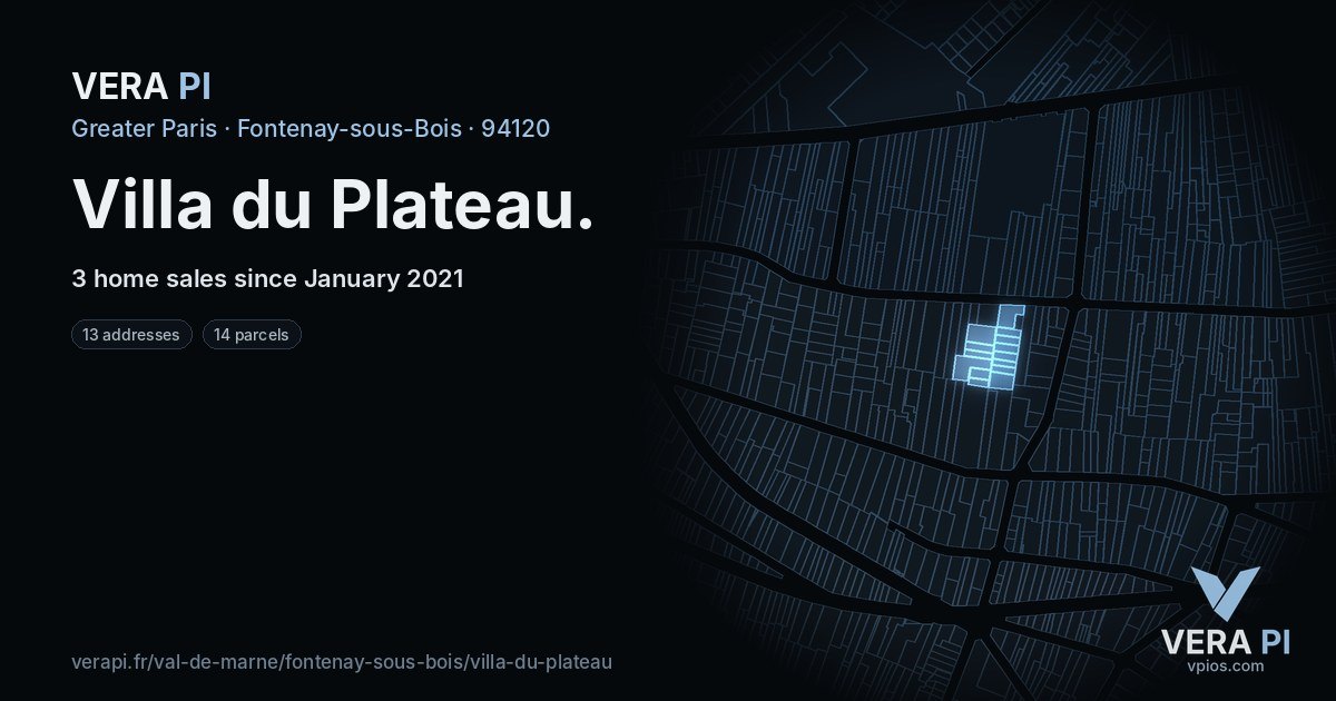 Villa du Plateau, Fontenay-sous-Bois at night – every parcel coloured by the prices around it, the street's own parcels lit