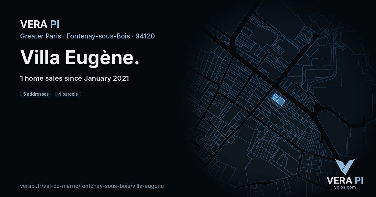 Villa Eugène, Fontenay-sous-Bois at night – every parcel coloured by the prices around it, the street's own parcels lit