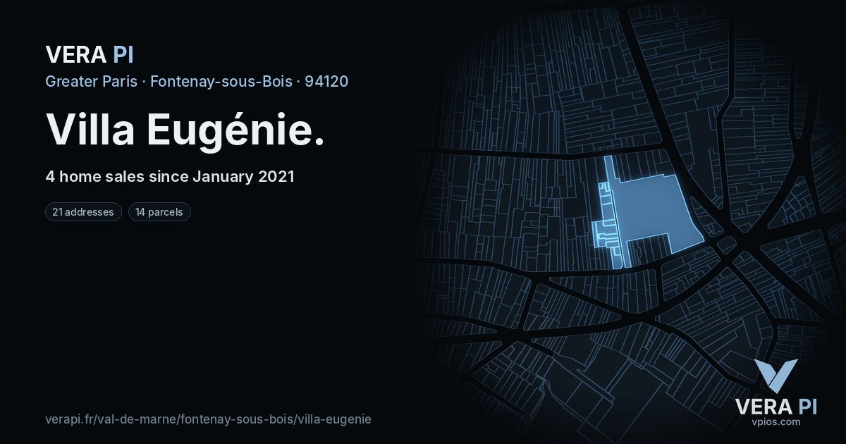 Villa Eugénie, Fontenay-sous-Bois at night – every parcel coloured by the prices around it, the street's own parcels lit
