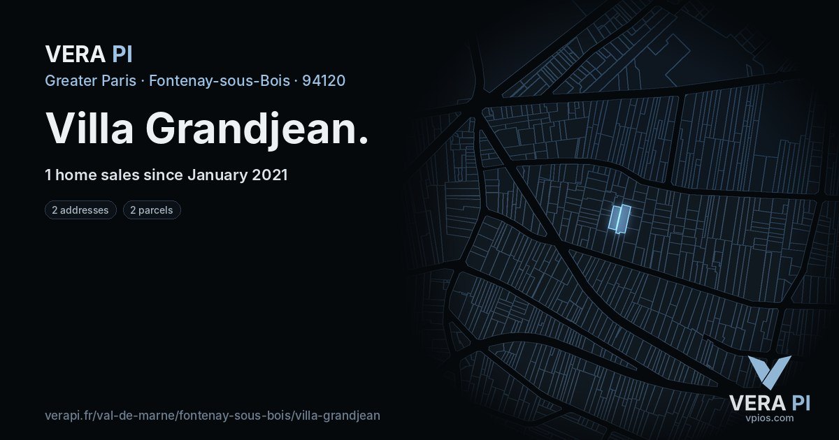Villa Grandjean, Fontenay-sous-Bois at night – every parcel coloured by the prices around it, the street's own parcels lit