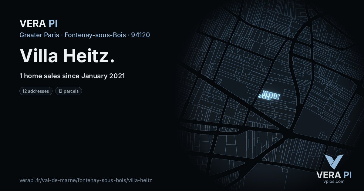 Villa Heitz, Fontenay-sous-Bois at night – every parcel coloured by the prices around it, the street's own parcels lit