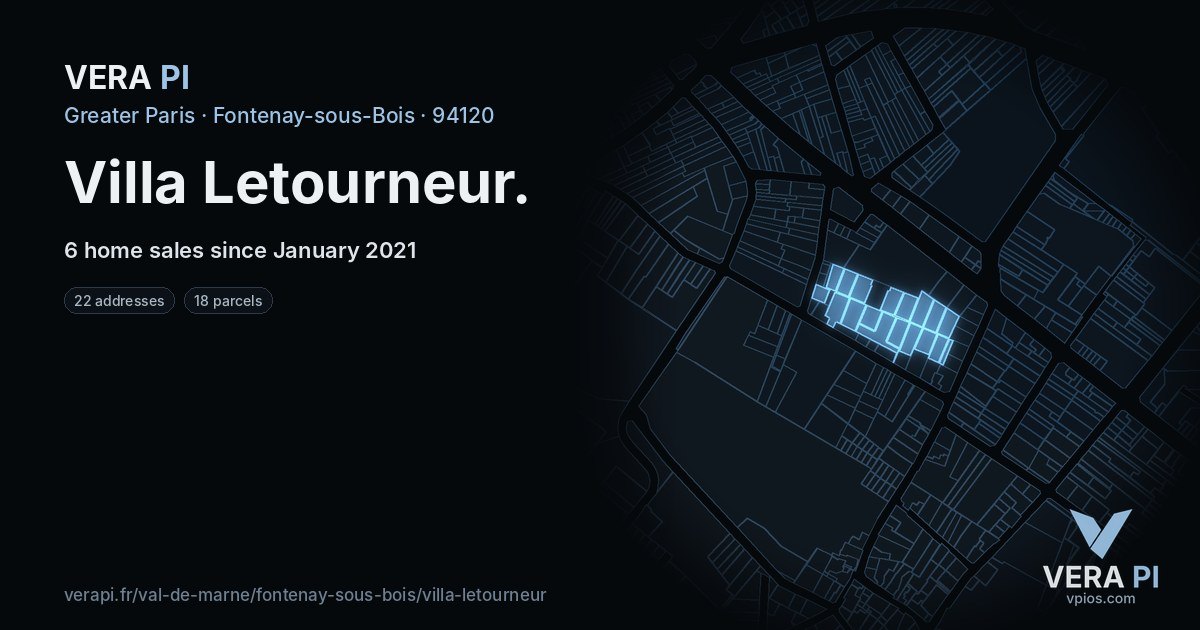 Villa Letourneur, Fontenay-sous-Bois at night – every parcel coloured by the prices around it, the street's own parcels lit