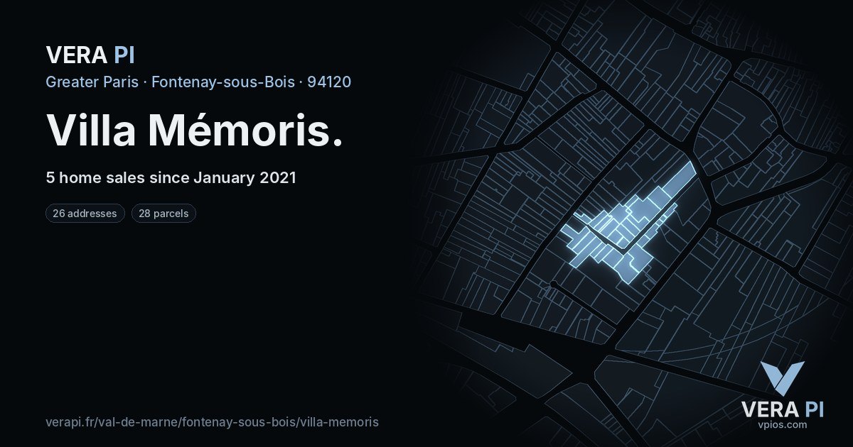 Villa Mémoris, Fontenay-sous-Bois at night – every parcel coloured by the prices around it, the street's own parcels lit