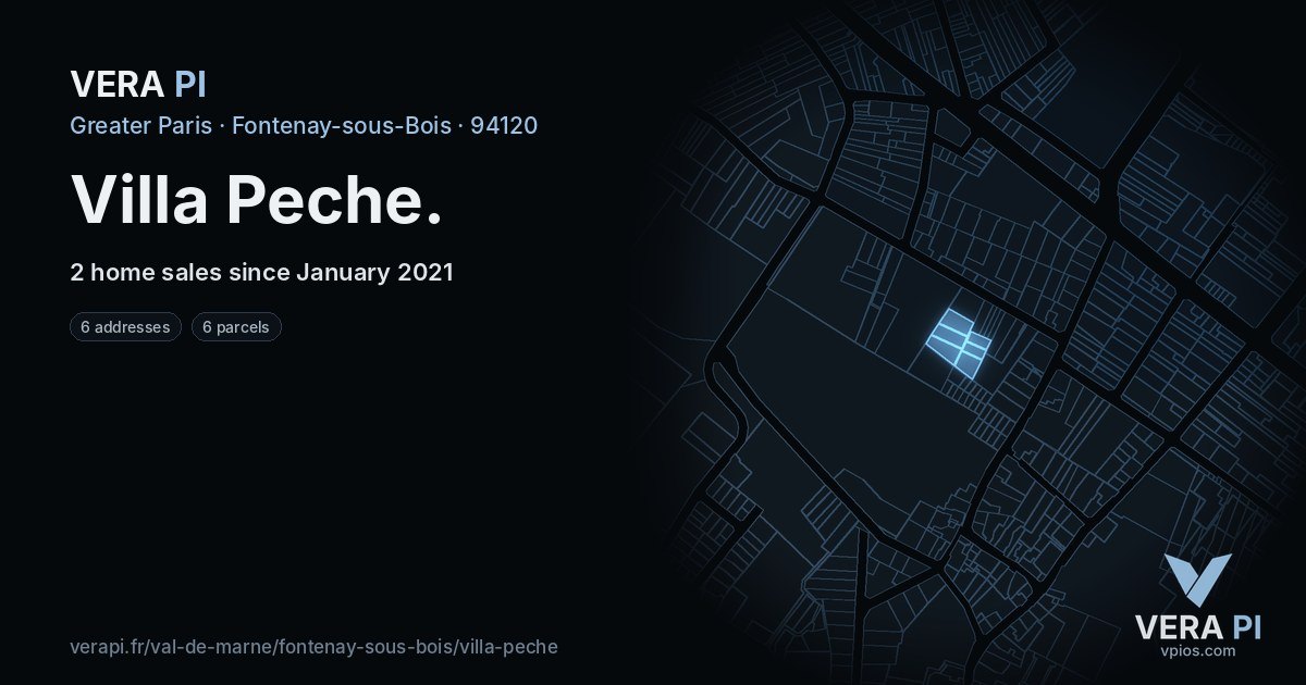 Villa Peche, Fontenay-sous-Bois at night – every parcel coloured by the prices around it, the street's own parcels lit