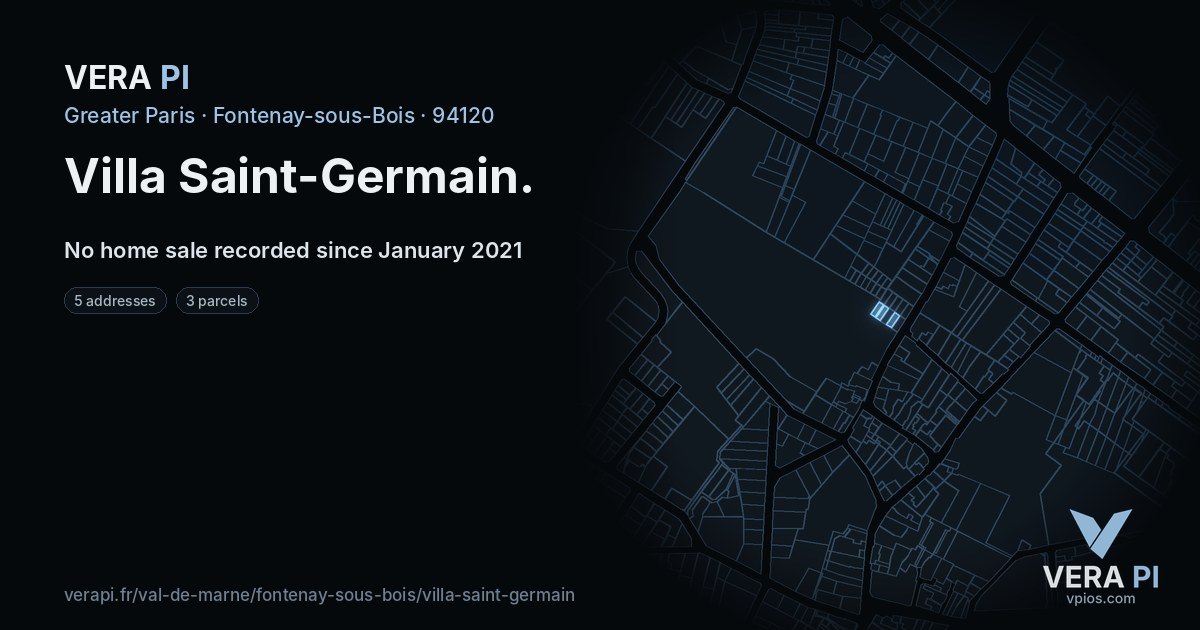 Villa Saint-Germain, Fontenay-sous-Bois at night – every parcel coloured by the prices around it, the street's own parcels lit