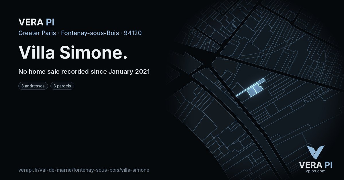 Villa Simone, Fontenay-sous-Bois at night – every parcel coloured by the prices around it, the street's own parcels lit