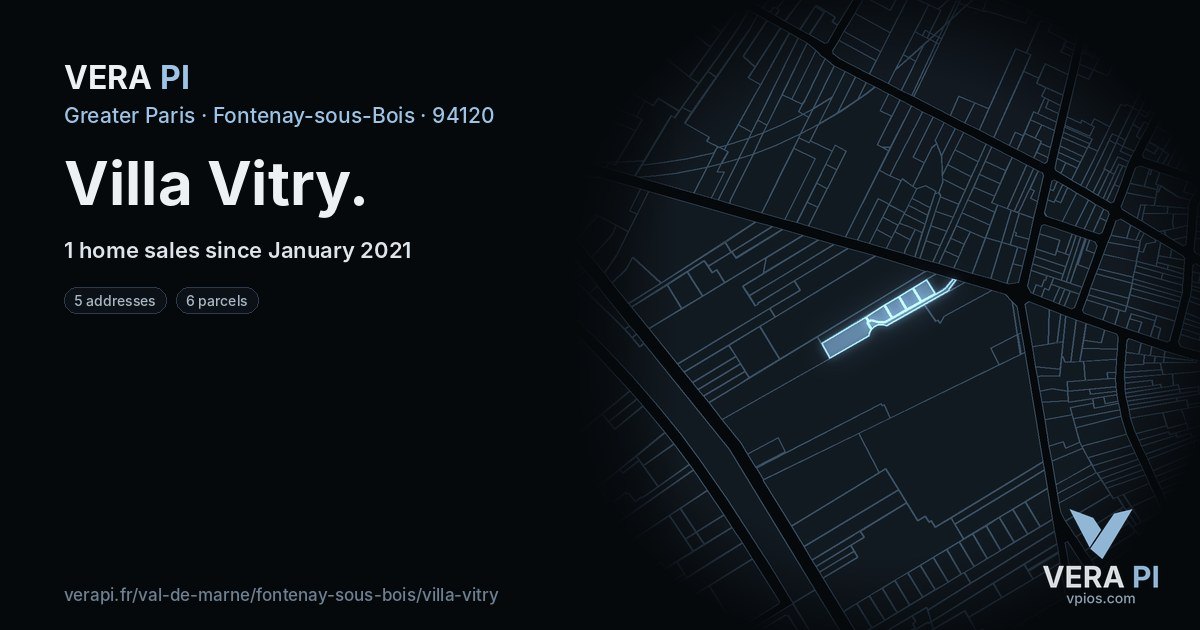 Villa Vitry, Fontenay-sous-Bois at night – every parcel coloured by the prices around it, the street's own parcels lit