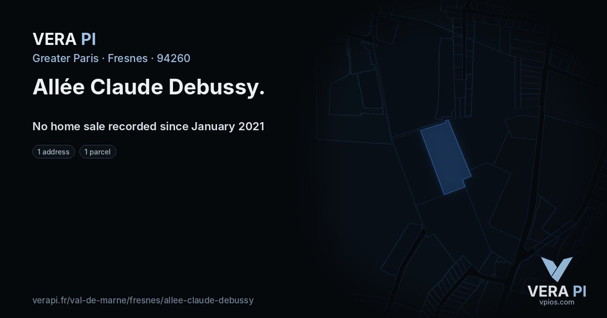 Allée Claude Debussy, Fresnes at night – every parcel coloured by the prices around it, the street's own parcels lit
