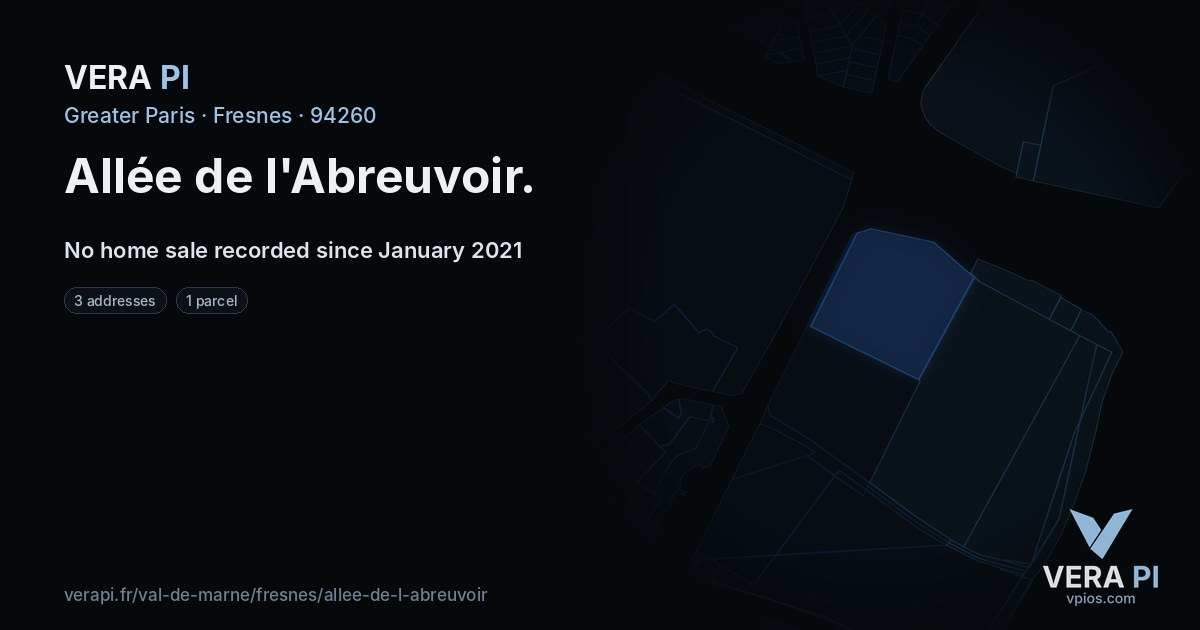 Allée de l'Abreuvoir, Fresnes at night – every parcel coloured by the prices around it, the street's own parcels lit