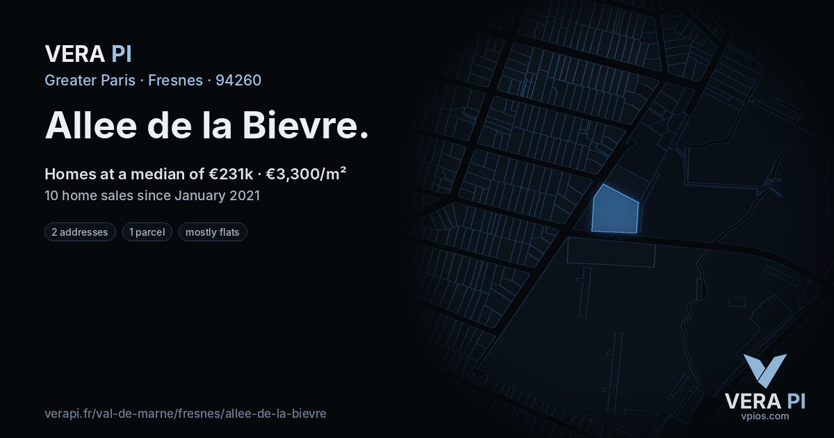 Allee de la Bievre, Fresnes at night – every parcel coloured by the prices around it, the street's own parcels lit