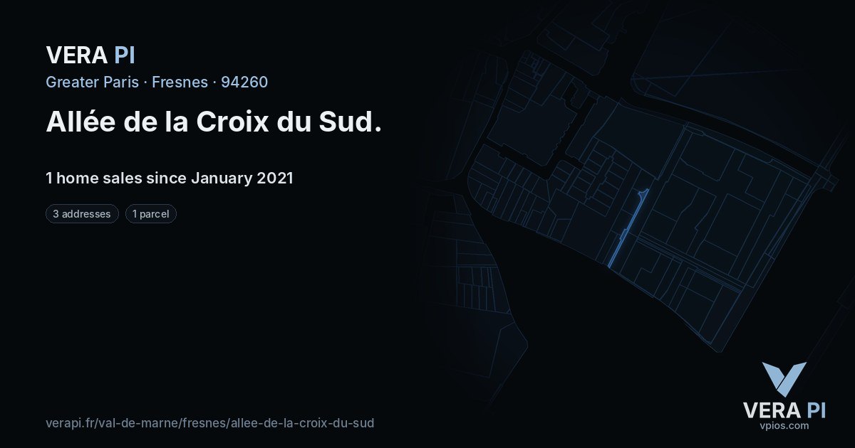 Allée de la Croix du Sud, Fresnes at night – every parcel coloured by the prices around it, the street's own parcels lit