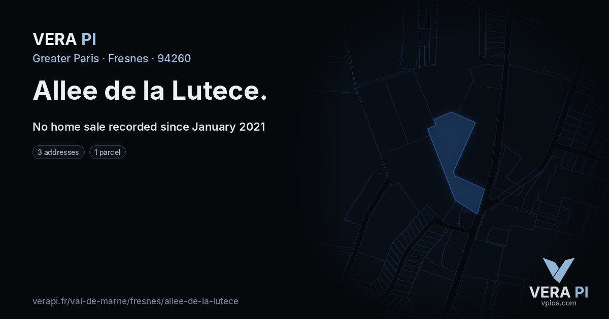 Allee de la Lutece, Fresnes at night – every parcel coloured by the prices around it, the street's own parcels lit