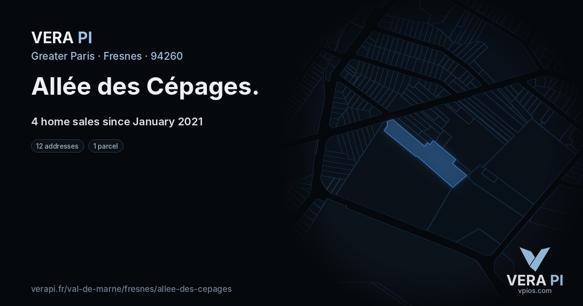 Allée des Cépages, Fresnes at night – every parcel coloured by the prices around it, the street's own parcels lit