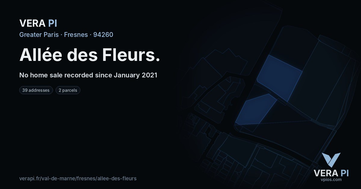 Allée des Fleurs, Fresnes at night – every parcel coloured by the prices around it, the street's own parcels lit